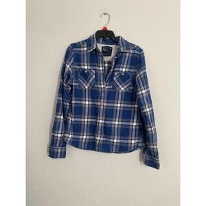 American Eagle Outfitters Blue Plaid Sherpa Lined Flannel Shirt Womens Size 6